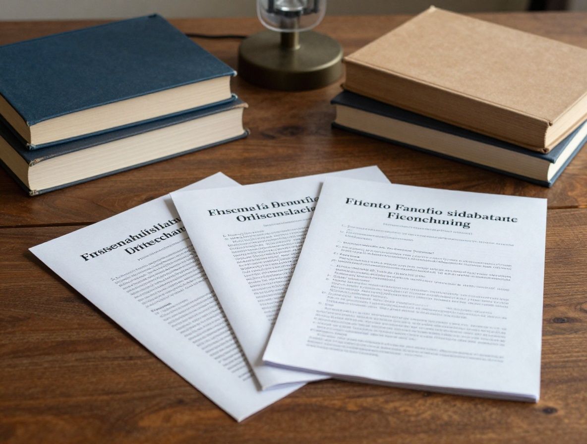 Gestapelte wissenschaftliche Bücher und Forschungsjournale auf einem Eichenholztisch mit Leselampe – Atmosphäre eines Forschungsinstituts ohne Menschen